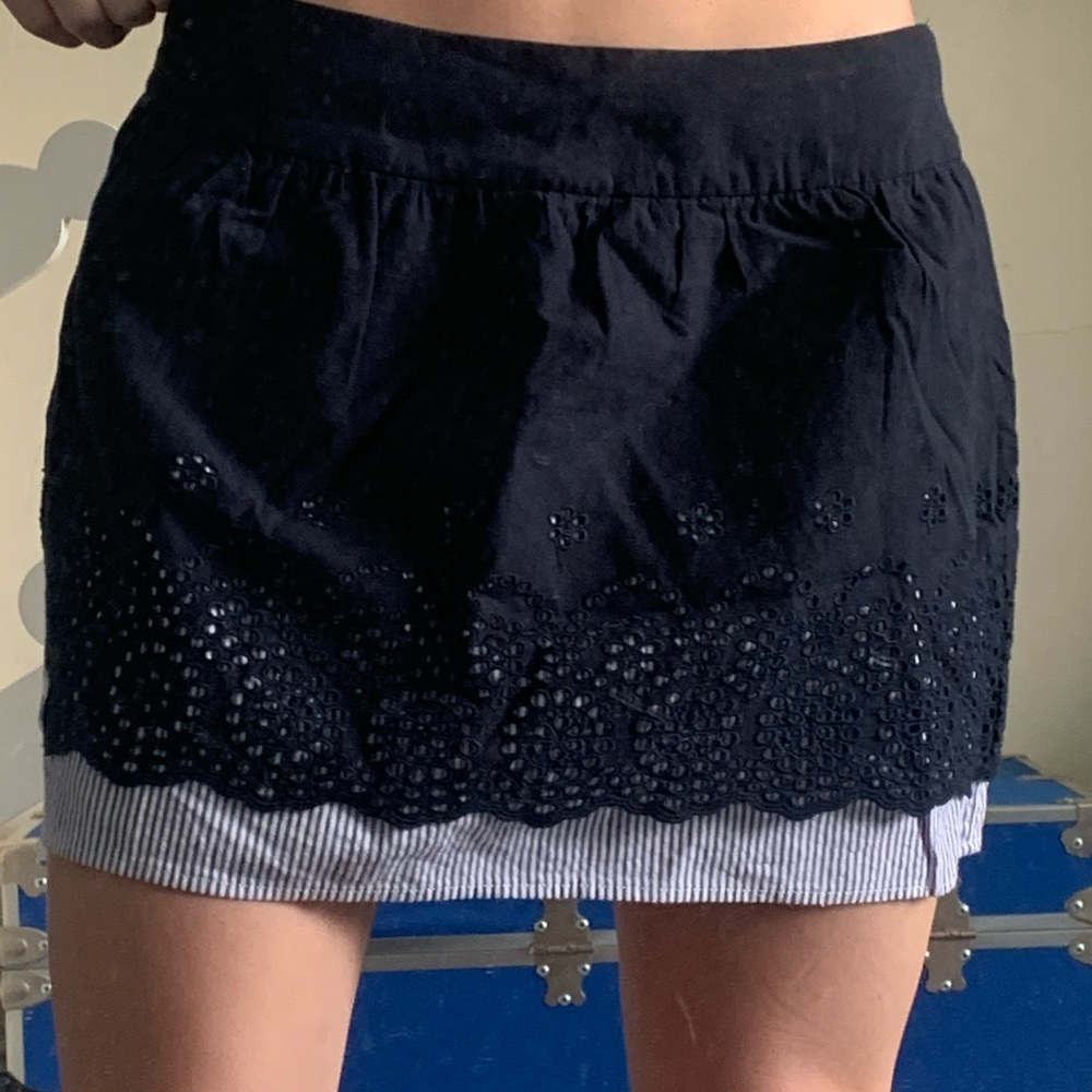 Blue and white crochet skirt